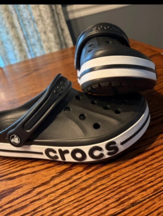 CROCS Shoes - CROCS Baya Band Black Clog with White Stripe and Logo Women's Size 8